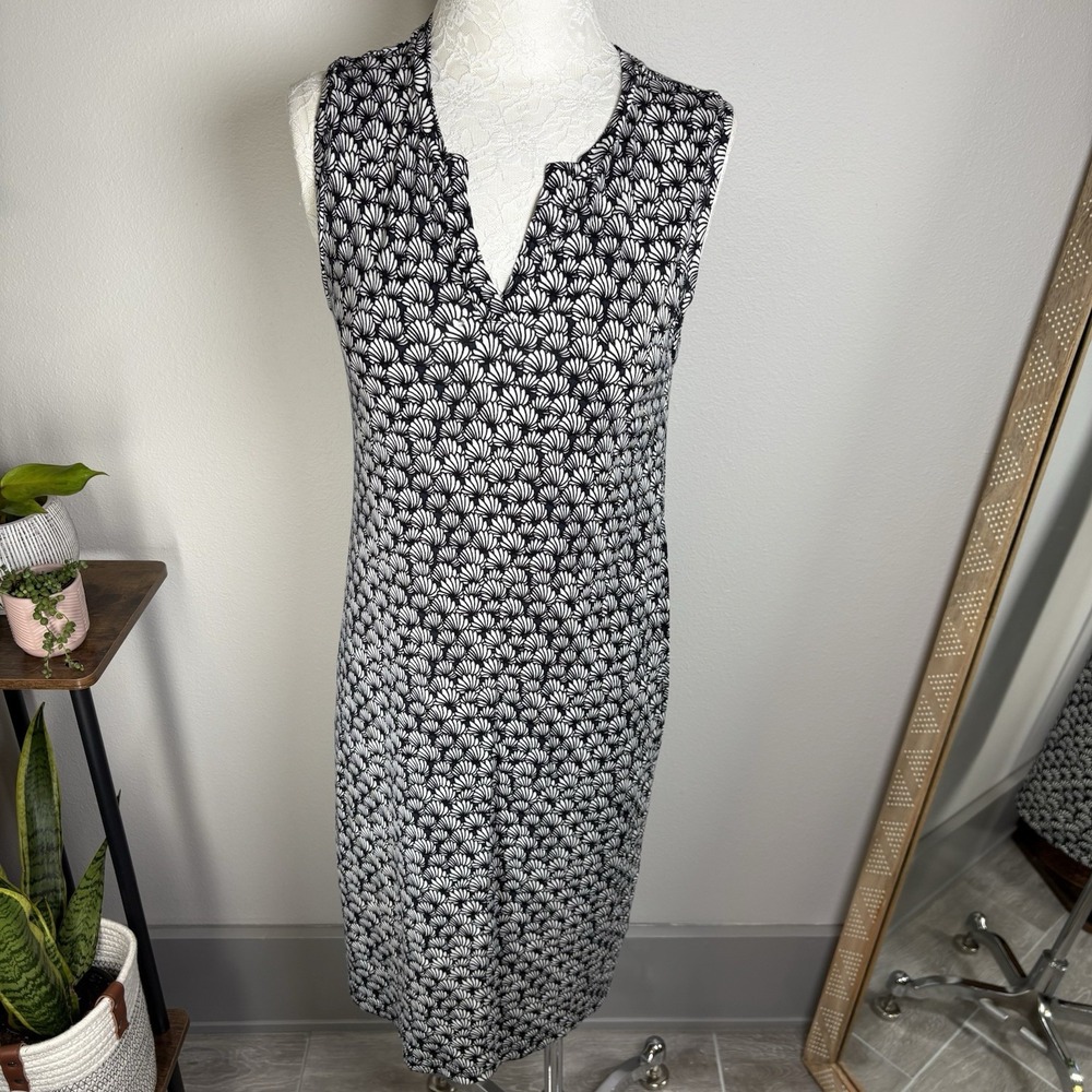Sportscraft Womens US 6 / UK 10 Black White Shell Print Shift Dress Coastal Chic